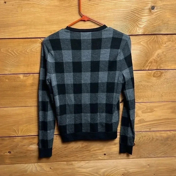 Theory Women Gray Black Plaid Long Sleev Crew Neck Knit Sweater Small Silk Cashm - Picture 3 of 8